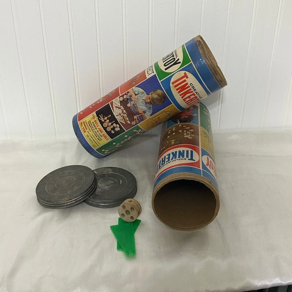 Tinkertoy Junior Architect Vintage Toy *CANISTERS ONLY* Set of 2 Good Storage
